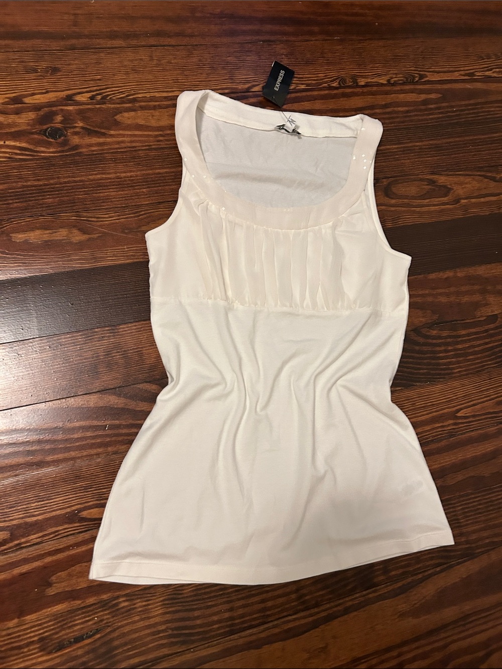 Express Cream Pleated Scoop Neck Tank